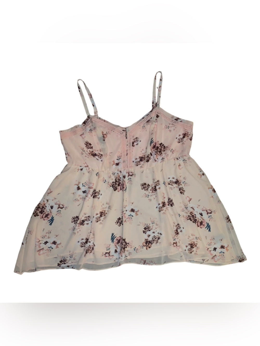 TORRID Floral Lined Camisole Top Adjustable Straps Light Pink & Burgundy Size 4
